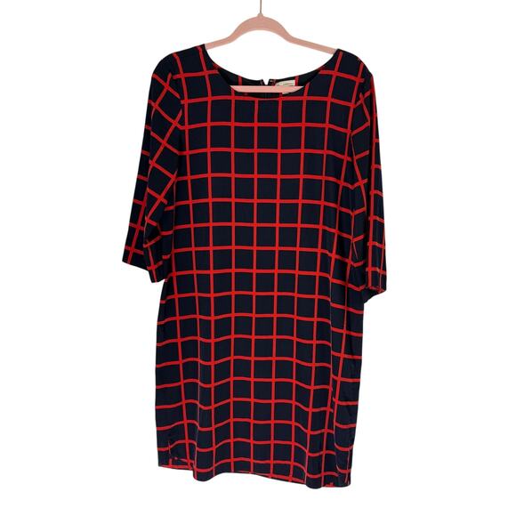 GAP Navy Blue Red Square Lightweight 3/4" Sleeve Shift To Knee Dress Size S - Picture 1 of 8